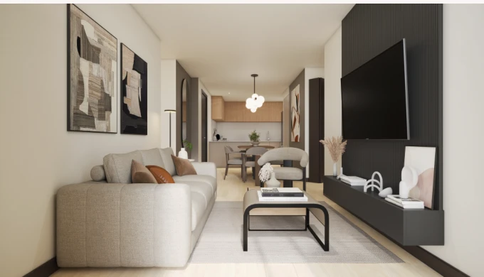 Render de la sala del apartamento A-2